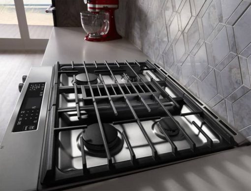 KitchenAid ADA 30" Stainless Steel Dual Fuel 4-Burner Downdraft Slide-In Range - Image 5