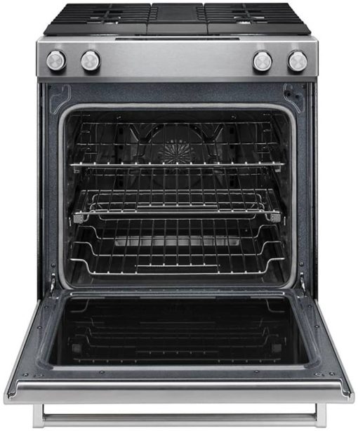 KitchenAid ADA 30" Stainless Steel Dual Fuel 4-Burner Downdraft Slide-In Range - Image 2