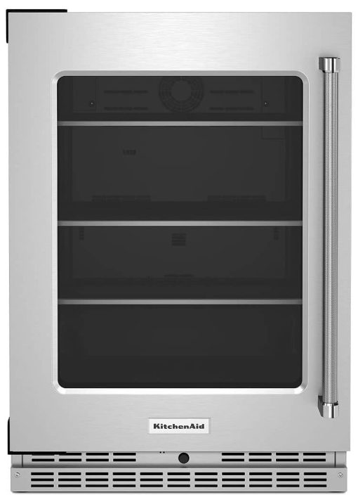 KitchenAid 24" Stainless Frame Left-Hinge Undercounter Refrigerator With Shelves With Metallic Accents