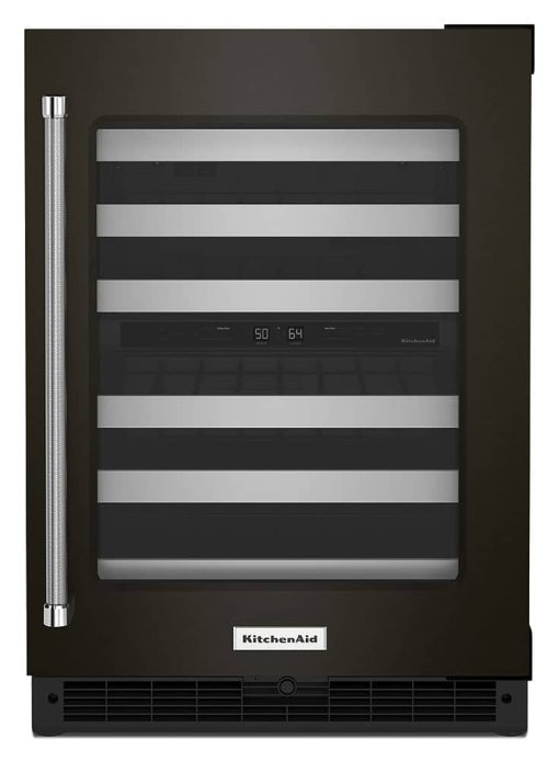 KitchenAid 24" Black Stainless Frame Right-Hinge Undercounter Wine Cellar With Glass Door And Metal-Front Racks