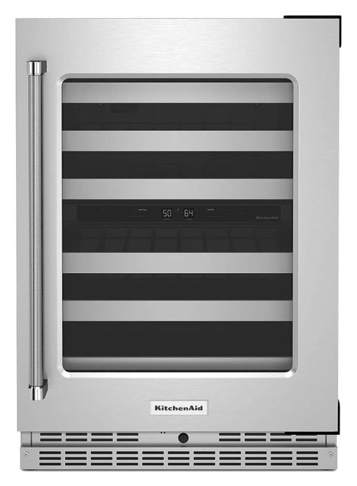 KitchenAid 24" Stainless Frame Right-Hinge Undercounter Wine Cellar With Glass Door And Metal-Front Racks