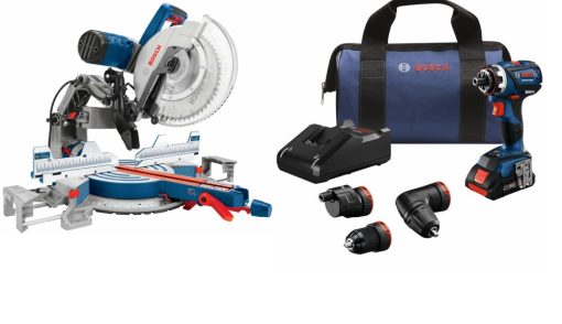 Bosch 12" Dual Bevel Glide Miter Saw with 18V EC Flexiclick 5 In 1 Drill/Driver System Kit Bundle