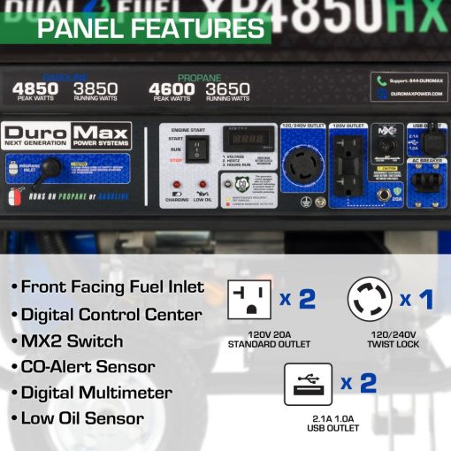 DuroMax Generator Dual Fuel Gas Propane Portable with CO Alert 4850 Watt - Image 6
