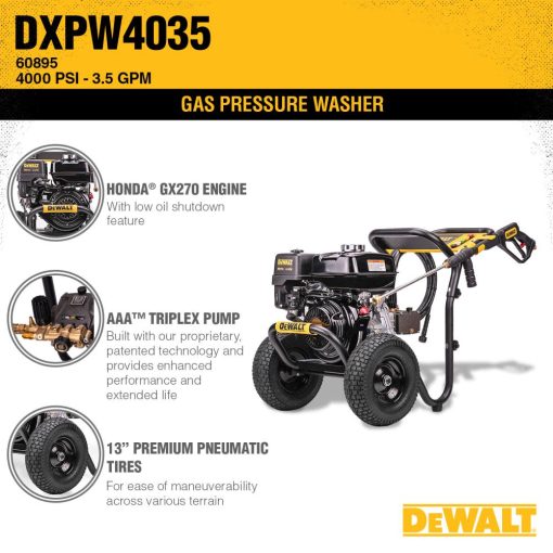 DEWALT Professional Gas Pressure Washer 4000 PSI at 35 GPM HONDA with AAA Triplex Plunger Pump Cold Water 49 State - Image 5