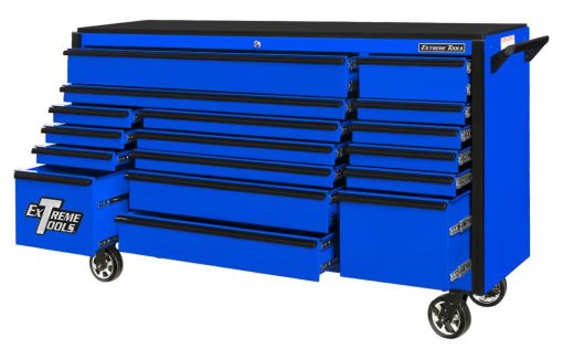 DX Series 72" 17 Drawer Deep Roller Cabinet - Blue with Black Drawer Pulls - Image 2