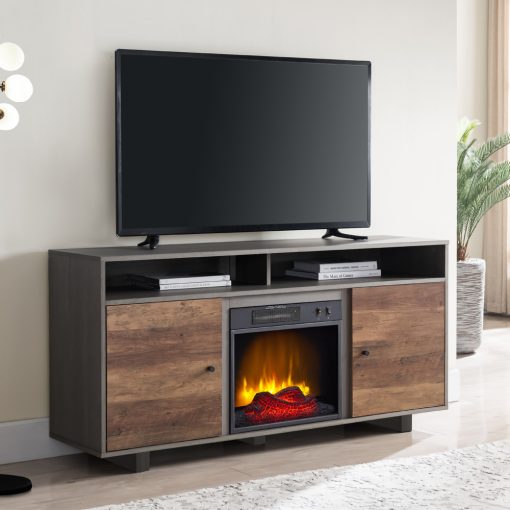 Hearthpro Media Electric Fireplace with Wood Finish Accent Doors - Image 3