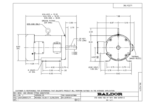 Baldor General Purpose Three Phase AC Motor, 5HP, 1750RPM, 3PH, 60HZ, 184T Frame, 3642M, TEFC, F1 - Image 2