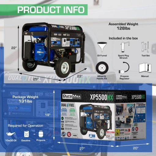 DuroMax Generator Dual Fuel Gas Propane Portable with CO Alert 5500 Watt - Image 13
