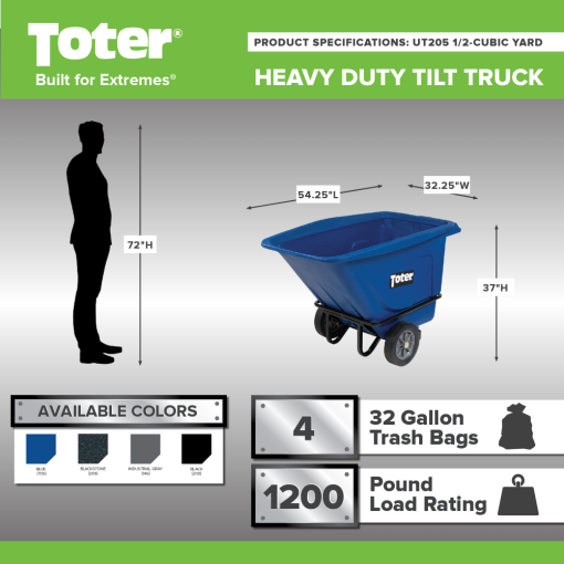 Toter 1/2 Cubic Yard 1200 lbs Capacity Heavy Duty Tilt Truck Gray - Image 2