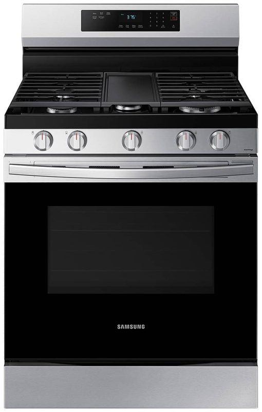 Samsung 6 Cu. Ft. Stainless Steel Smart Freestanding Gas Range With 18K BTU Dual Ring Power Burner And Self Clean