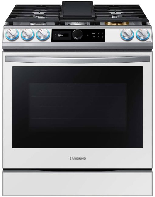 Samsung ADA  6 Cu. Ft. White Glass BESPOKE Smart Slide-In Gas Range With Smart Dial, Air Fry & Wi-Fi