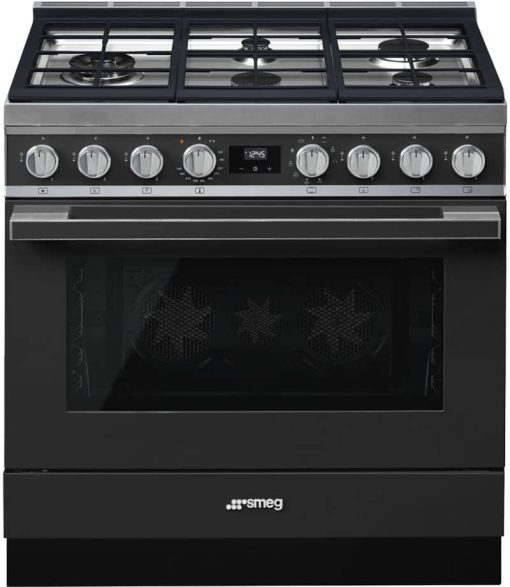 Smeg 36" Matte Black Portofino Pro-Style Dual Fuel Range