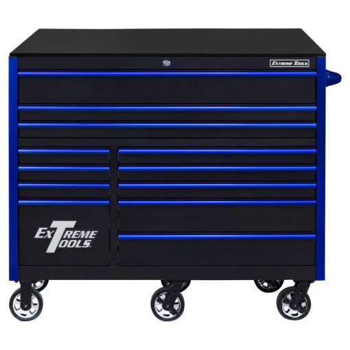 Extreme Tools 55" Black Roller Cabinet with Blue Drawer Pulls - Image 2
