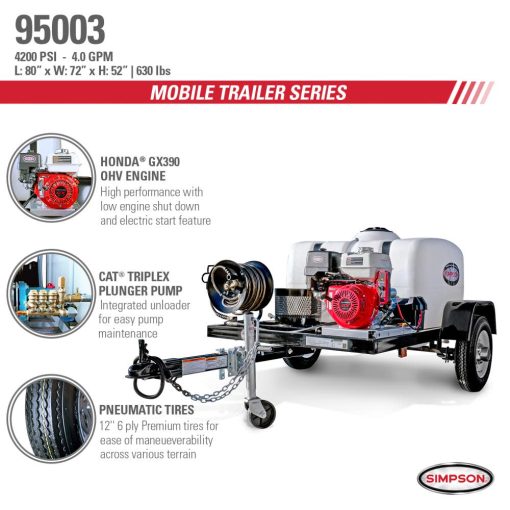 Simpson Pressure Washer Trailer Cold Water Professional Gas - Image 8
