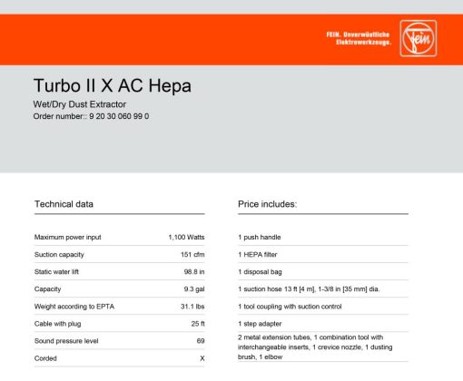 Turbo II X AC HEPA Dust Extractor Wet/Dry Vacuum - Image 3