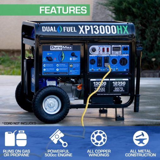 DuroMax Generator with CO Alert 13000Watt 500cc Dual Fuel Gas Propane Portable - Image 4