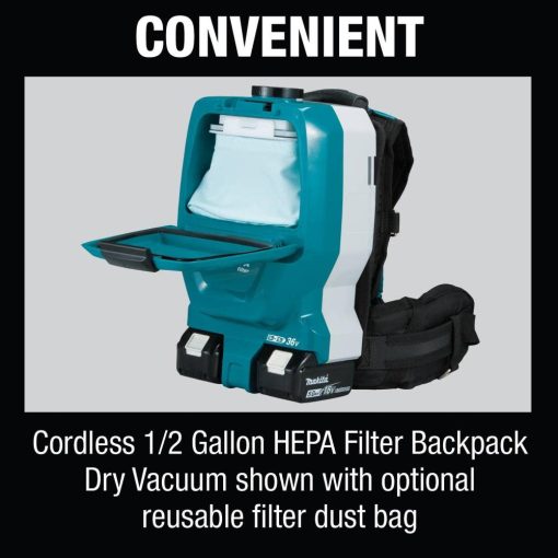 18V X2 LXT® Lithium-Ion (36V) Brushless Cordless 1/2 Gallon HEPA Filter Backpack Dry Vacuum Kit (5.0Ah) - Image 6