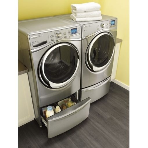 15.5 Inch Laundry Pedestal with Chrome Handle and Storage Drawer - Image 2