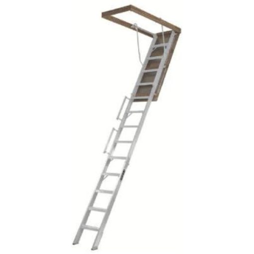 Louisville Everest 10 Ft. to 12 Ft. 25-1/2 In. x 63 In. Aluminum Attic Stairs, 350 Lb. Load