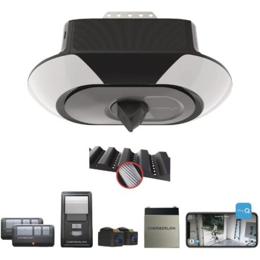 Chamberlain B6753T 1-1/4 HP myQ Secure View Smart Belt Drive Garage Door Opener with WiFi, LED Lights, Battery Backup and Camera