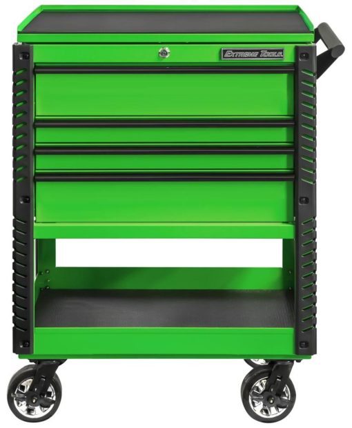 33" 4 Drawer Deluxe Tool Cart with Bumpers, Green with Black Drawer Pulls