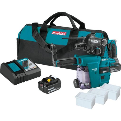 Makita 18V LXT Rotary Hammer Lithium Ion 1" Kit accepts SDS PLUS bits with HEPA Dust Extractor Attachment