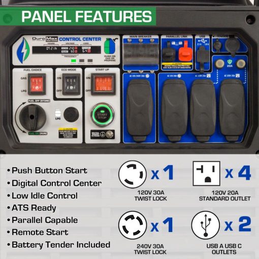 DuroMax Generator Dual Fuel Digital Inverter Hybrid Portable 9000 Watt - Image 5