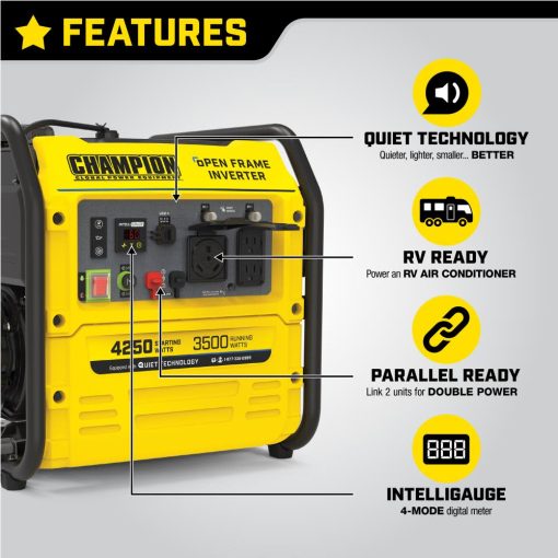 Champion 4250-Watt RV Ready Open Frame Inverter Generator with Quiet Technology and Cold Start Technology, CARB Compliant - Image 4