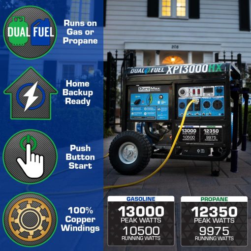 DuroMax Generator with CO Alert 13000Watt 500cc Dual Fuel Gas Propane Portable - Image 3