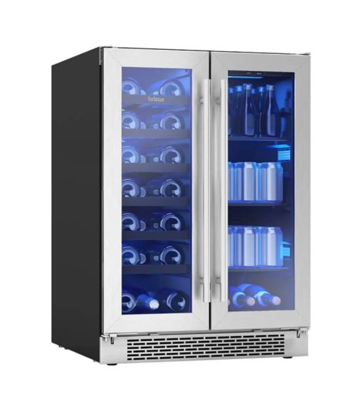 Brisas By Zephyr 24" Stainless Frame Dual Zone French Door Wine & Beverage Cooler