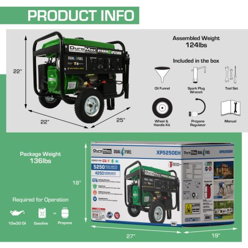 DuroMax Generator Electric Start Dual Fuel Hybrid Portable 5250Watt 224cc - Image 2