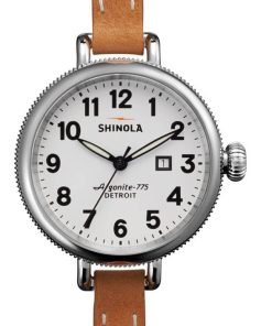 Shinola The Birdy Stainless Steel And Tan Leather Watch, 34mm