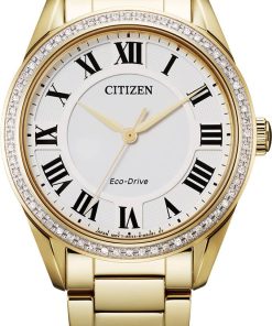 Citizen Arezzo Gold-Tone Stainless Steel Watch, White Dial, 32mm