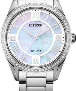 Citizen Arezzo Silver-Tone Stainless Steel Watch, White MOP Dial, 32mm