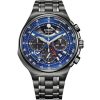 Citizen Eco-Drive Caliber 2100 Chronograph Blue Dial Black Ion-Plated SS Bracelet Watch, 44mm