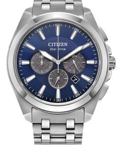 Citizen Eco-Drive Classics Chronograph Blue Dial Silver-Tone SS Bracelet Watch, 41mm