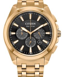 Citizen Eco-Drive Classics Chronograph Black Dial Gold-Tone SS Bracelet Watch, 41mm