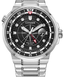 Citizen Eco-Drive Endeavor Black Dial Silver-Tone Stainless Steel Watch, 44mm