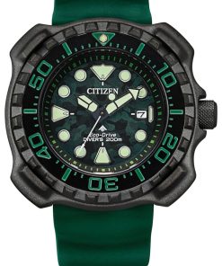 Citizen Eco-Drive Promaster Diver Super Titanium Green Camo Polyurethane Watch, 47mm