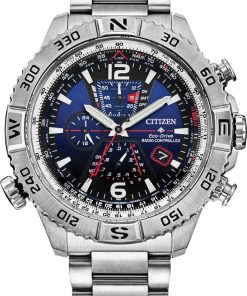 Citizen Eco-Drive Promaster Navihawk A-T Chronograph Blue Dial Silver SS Bracelet Watch, 48mm