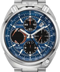 Citizen Eco-Drive Promaster Tsuno Chronograph Racer Blue Dial Silver SS Bracelet Watch, 45mm