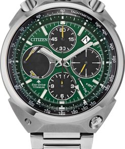 Citizen Eco-Drive Promaster Tsuno Chronograph Racer Green Dial Silver Titanium Bracelet Watch, 43mm