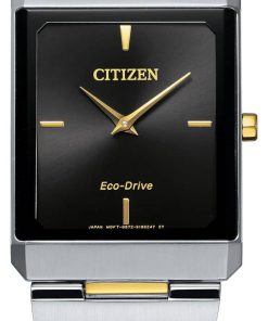 Citizen Eco-Drive Stiletto Black Dial Two-Tone Ion-Plated SS Bracelet Watch, 28mm x 38mm