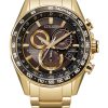 Citizen PCAT Quartz Chronograph Gold-Tone Stainless Steel Watch, Black Dial, 43mm
