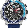 Citizen Eco-Drive Promaster Aqualand Chronograph Black Dial Blue Polyurethane Strap Watch, 50mm