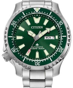 Citizen Promaster Dive Automatic Green Dial Silver Stainless Steel Bracelet Watch, 44mm