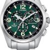 Citizen Promaster Land Silver-Tone Stainless Steel Watch, Green Dial, 45mm