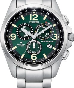 Citizen Promaster Land Silver-Tone Stainless Steel Watch, Green Dial, 45mm