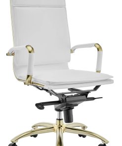 Euro Style Gunar White/Matte Brushed Gold Pro High Back Office Chair