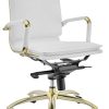 Euro Style Gunar White/Matte Brushed Gold Pro Low Back Office Chair